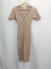 ◇ ⊂ rienda シック系　ベーシック 半袖 ロング ワンピース サイズM ベージュ系 レディース E  【1505220001725】