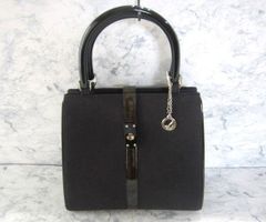 銀座かねまつ GINZA Kanematsu ハンドバッグ ターンロック チャーム付き 黒【中古】MN3038GOH【Shops 匿名配送】