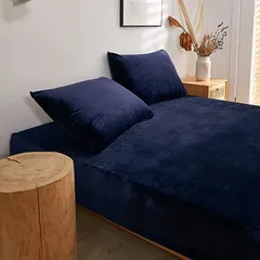 Sairuiu 枕カバー マイクロファイバー 二枚セット 封筒式 洗える 秋冬用 あったか 静電気防止 約43x63cm( ネイビー,  43x63cm)