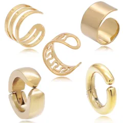 【色：ゴールド 5点セット】[Adelina Style] イヤーカフ イヤークリップ フェイクピアス ノンホールピアス イヤリング レディース メンズ ステンレス 挟むだけ 片耳用 プレゼント