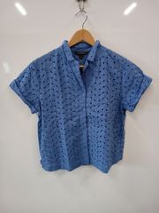 c98●BANANAREPUBLIC●バナナリパブリック●カットワーク●半袖●ブラウス●シャツ●sizeM●青