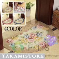 玄関マット 半円 半円形マット 北欧 屋外 屋内 室内 花模様 薔薇 洗える 50×80cm 泥除け 汚れ防止 滑り止め 吸水 触さよい 抗菌 バスマッ