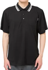 Y's factory ポロシャツ メンズ 鹿の子 半袖 DRY ドライ UV ストレッチ 無地 トップス ポケット付き スポーツ ゴルフ 吸汗速乾 カジュアル おしゃれ( ブラック＆ポケット付き,  L)