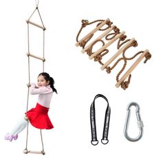 【今売れています】縄ばしご 木製 屋外 室内 スポーツ練習梯子 ラダーロープ子供の家庭用遊具 5段 ジャングルジム 3点セット (3点セット)