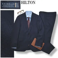 【美品】 【高級】 ヒルトン HILTON グアベロ GUABELLO SUPER130’s シングル 2B スーツ セットアップ 上下 テーラードジャケット スラックスパンツ 通年 A6 ネイビー メンズ