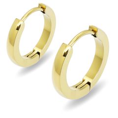 【幅2.5×内径14mm 鏡面仕上げ 色：ゴールド 1ペア】[Adelina Style]  フープピアス 人気 つけっぱなし リングピアス レディース メンズ サージカルステンレス 金属アレルギー対応 18G 男女 両耳用 プレゼント