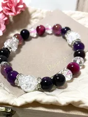 天然石　クラック水晶 バンデットアゲート ピンクタイガーアイ　ブレスレット