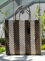 【即購入可能 新品】　メルカドバッグ　メキシコ　オアハカ産　Mサイズ　カゴバッグ 新品 大人気オアハカ産 メルカドバッグ メキシコ ホワイトブラウン M