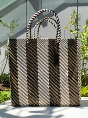 新品 大人気オアハカ産 メルカドバッグ メキシコ ホワイトブラウン MサイズY5