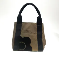 マリークワント ハンドバッグ ポーチ ミニバッグ コンパクト ボタン 内ジッパー カーキ ナイロン 布 MARY QUANT