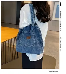 レディーストートバッグデニムバッグ 肩掛け 大容量バッグ 丈夫 デニムバッグ  bag かばん 鞄  カジュアル母の日ギフト