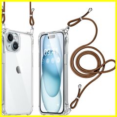 【在庫わずか】首かけ 斜めがけ 肩掛け 縄掛け スマホケース カバー アイフォン15 調節可能な レンズ保護 透明 耐衝撃 落下防止 クリア 縦/横 ショルダー 紛失防止 ケース 2WAY 15 （ブラウン） iPhone
