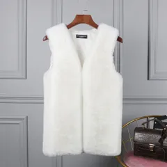 ☆ ホワイト ☆ ファーベスト ミドル丈 mmfb911f ファーベスト レディース ベスト ジレ アウター 上着 羽織り ファー フェイクファー ミドル丈 前開き ノーカラー 柔らかい 暖かい 通勤 通学 上品 エレガント 秋 冬 ジャケット ボアベスト