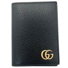 グッチ カードケース メンズ GGマーモント 名刺入れ パスケース 定期入れ 小物 GUCCI 428737 レザー    ブラック 黒 ゴールド金具 美品【中古品】