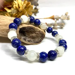 ラピスラズリ&ムーンストーン パワーストーン ブレスレット 天然石ブレス (シルバー)　10mm　メンズ・レディース 恋愛運 お守り  ☆