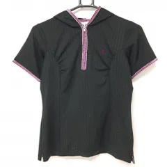 【超美品】アディダス フード付Tシャツ 黒×パープル 千鳥格子地模様 ハーフジップ レディース M/M ゴルフウェア サンプル品 adidas