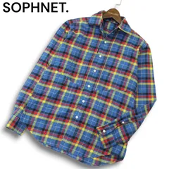 SOPHNET. ソフネット 秋冬 切替★ 長袖 チェック ネル シャツ Sz.S　メンズ ネイビー 青系