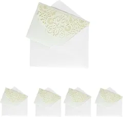 C-POSH メッセージカード グリーティングカード 5枚セット おしゃれなレース風 レーザーカット ポケット 封筒付き 三つ折り 結婚祝い 招待状(パール5/白カード3枚)