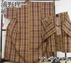平和屋本店●極上　浦野理一　経節紬　アンサンブル　格子　着丈163cm　裄丈67.5cm　正絹　逸品　4kk0007