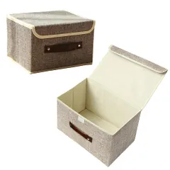 AZNABLE 収納ボックス 蓋付き 折り畳み おしゃれ 整理箱 取っ手付き 布 北欧 おもちゃ 折りたたみ 2個セット (グレー, 小サイズ) [グレー] [小サイズ]