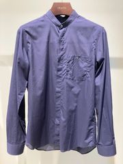 [Mサイズ]CARUSO Mandarin Collar Cotton Shirt in Navy　メンズ　シャツ　紺　ネイビー