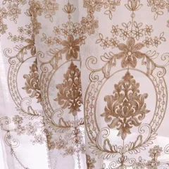 ②トルコ刺繍 ベージュ 高級 レース カーテン 2枚セット のれん ミラーのサムネイル