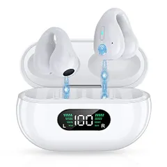 ホワイト ohyes ワイヤレスイヤホン Bluetooth2023業界新登場 Bluetooth5.3技術+EDR ワイヤレスイヤホン イヤーカフ イヤホン 耳を塞がない 骨伝導イヤホン 自動ペアリング 耳挟み式 蓋を開けたら瞬時接続 Bluetooth イ