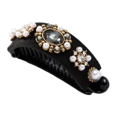 【Aタイプ × ワンサイズ】[Cream dot. クリームドット公式] ヘアアクセサリー レディース バナナクリップ しっかり留まる アーチ型 バネ付き ヘアクリップ スエード調 ベロア ベルベット 髪留め まとめ髪 ビジュー パール ガラス 大人