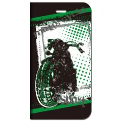 iPhone14 他 手帳型 ケース バイクシルエットB-グリーン ★ iPhone SE 8 13 12 他 iPhone各機種対応可能 スマホケース ★ 5s