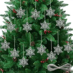 【数量限定】クリスマスツリー 飾り 飾り 吊り下げ クリア アクリル クリスマスパーティー 新年 雪の結晶 シャンデリア クリスタル 15個セット 店舗 玄関 オーナメント 装飾 ロープ付き クリスマス (A)