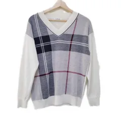 NEW YORKER(ニューヨーカー) 長袖セーター サイズ15 L レディース美品  - アイボリー×ダークグレー×ボルドー Vネック/チェック柄