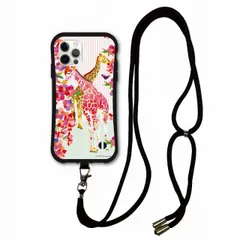 [iPhone14 Plus] スマホショルダー付 iPhone14 i-coronケース アイフォン15 14 Plus 13 Mini 12 11 スマホケース カバー ショルダーストラップ 肩掛け 斜め掛け アニマル柄 サクラキリン ピンク フラワー