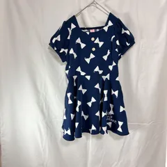 美品 mezzopiano メゾピアノ 女の子 子供用 ワンピース L 160㎝ ネイビー ホワイト リボン ロゴ 刺繍 　総柄　半袖 かわいい おしゃれ カジュアル 夏 海