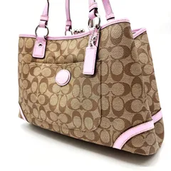 ✨良品✨ COACH コーチ トートバッグ ハンドバッグ ショルダーバッグ シグネチャー キャンバス レザー 革 ベージュ 肌色 ピンク 桃色 A4収納可能 ユニセックス 男女兼用 メンズ レディース
