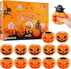 新品 ハロウィン おもちゃ 光る カボチャ 幽霊 玩具 12個セット スクイーズ玩具 ストレス解消 子供 可愛い シリコン 景品 置物 仕掛け ハロウィン 飾り 装飾 パーティー グッズ プレゼント ハロウィン グッズ ケース入り (LEDライト付き)
