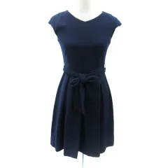 ロペピクニック ROPE Picnic ワンピース ひざ丈 ノースリーブ Vネック リボン 38 M 紺 ネイビー /SM6