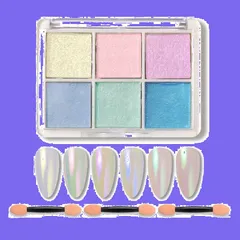 【特価商品】チップ付き ジェルネイル レジン ネイルアート (オーロラ) パウダー ミラーネイル オーロラパウダー パレット 6色 ネイルパウダー 固形 ミラーパウダー