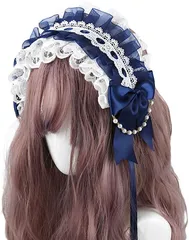FUPUTWO カチューシャ ヘッドドレス ロリータ メイド コスプレ レディース リボン 萌え( ネイビー)