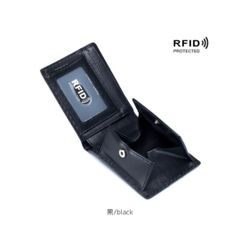☆二つ折り財布 本革 コンパクト薄型カーボン 黒 a042