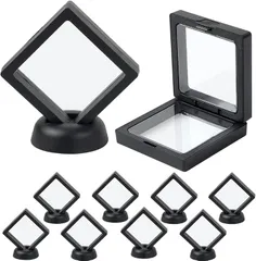 All Bright AllBright ディスプレイスタンド アクセサリーケース ルースケース 7x7cm 10個 小物 展示 保管 透明フィルム 台座付き(ブラック)