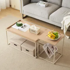 北欧風センターテーブル 収納付き 2点セット モダン 木目調 ローテーブル リビングテーブル おしゃれ 大容量収納 組立簡単 新生活 家具 インテリア テーブルセット リビング収納 机 センターテーブルセット