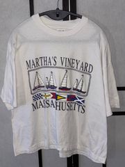 90s ヨット　マサチューセッツ　ボックスシルエット　フロッキー　シングルステッチ　anvil  ヴィンテージ　tシャツ