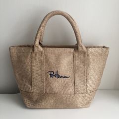 トートバッグ　 Ron Herman  ロンハーマン  トートバッグ ロゴ刺繍 プチプラ 高見え おしゃれ お出かけ キャンバス　ベージュ  麻タイプ