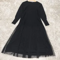 【2023年モデル】【美品】GREEN LABEL RELAXIN チュールドッキングワンピース　FREE　ニットワンピース　Aライン　フリル　ウォッシャブル　フェミニン　ブラック