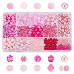 PH PandaHall 約430個 和風 ピンク色 ビーズ ガラスビーズ さくら アクリルビーズ クラックビーズ 手芸 アクセサリーパーツ 光沢 ピンク 丸玉 ハンドメイド 手作り用品 DIY用