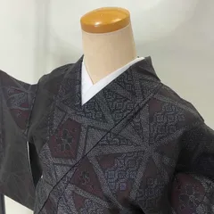 本場大島紬　証紙　よこそ　袷 中古】 本場大島紬 証紙付き レディース 正絹 紺 花唐草 身丈