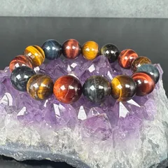 ◆激安！◆贅沢MIX◆くっきり虎の目模様◆つやつや光沢◆金運・仕事運の石◆MIXタイガーアイ【虎目石】ブレスレット◆約14mm×16珠前後◆内径約17cm◆◆【南アフリカ産】≪TG5≫