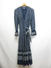 ポロ バイ ラルフローレン Polo by Ralph Lauren フローラルプリント ラップ ドレス 長袖 カシュクール マキシ ワンピース 0 ネイビー 紺 花柄 ロング コットン 正規品