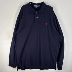 古着 90's/90年代 ポロバイラルフローレン Polo by Ralph Lauren 長袖 ポロシャツ ロゴ 刺繍 大きいサイズ 2ボタン XL  ネイビー 無地 メンズ