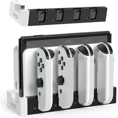 Switch と Switch Switch有機EL Switch 収納 対応 一体型 コントローラー充電 Joy-Con 4台同時充電可能ジョイコン右/左 充電スタンド 急速充電器 ジョイコン用 LED充電指示ランプ付き 有機EL (黒と白) &